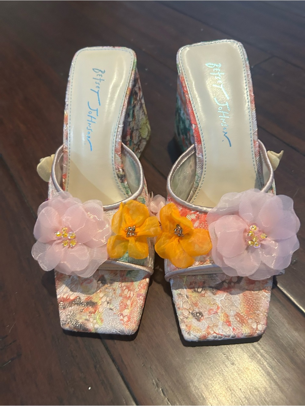 Betsey Johnson Nude Multi Floral Accent Heels